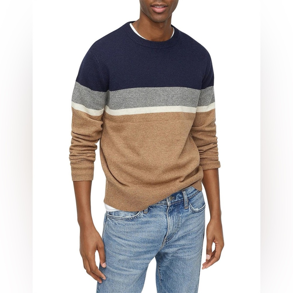 J. Crew Wool Blend Colourblock Crewneck Sweater Men’s Size S Preppy Casual
